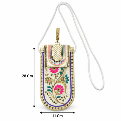 Traditional floral embroidered mobile sling pouch - dimensions