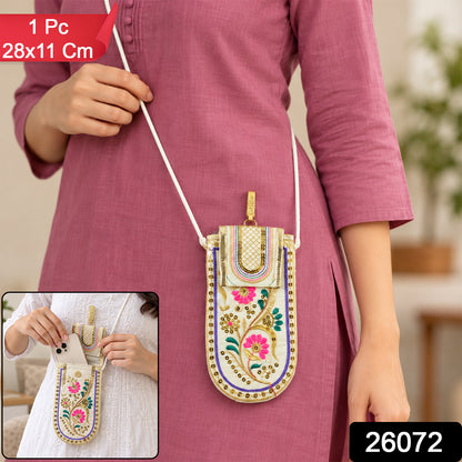 Traditional floral embroidered mobile sling pouch - 1 Pc and 28x11 Cm size