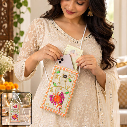 Traditional embroidered mobile sling pouch - product view 02