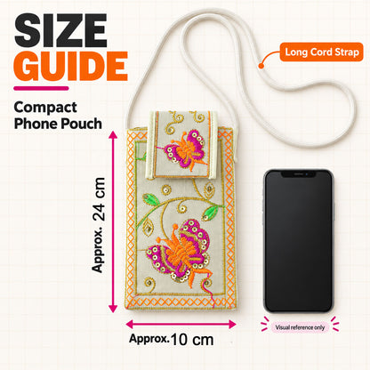 Traditional embroidered mobile sling pouch - dimensions