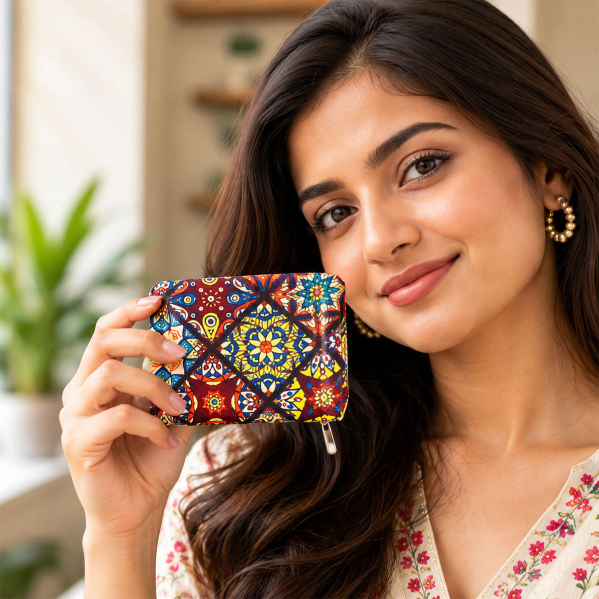 Patola style printed clutch zipper wallet - product view 04