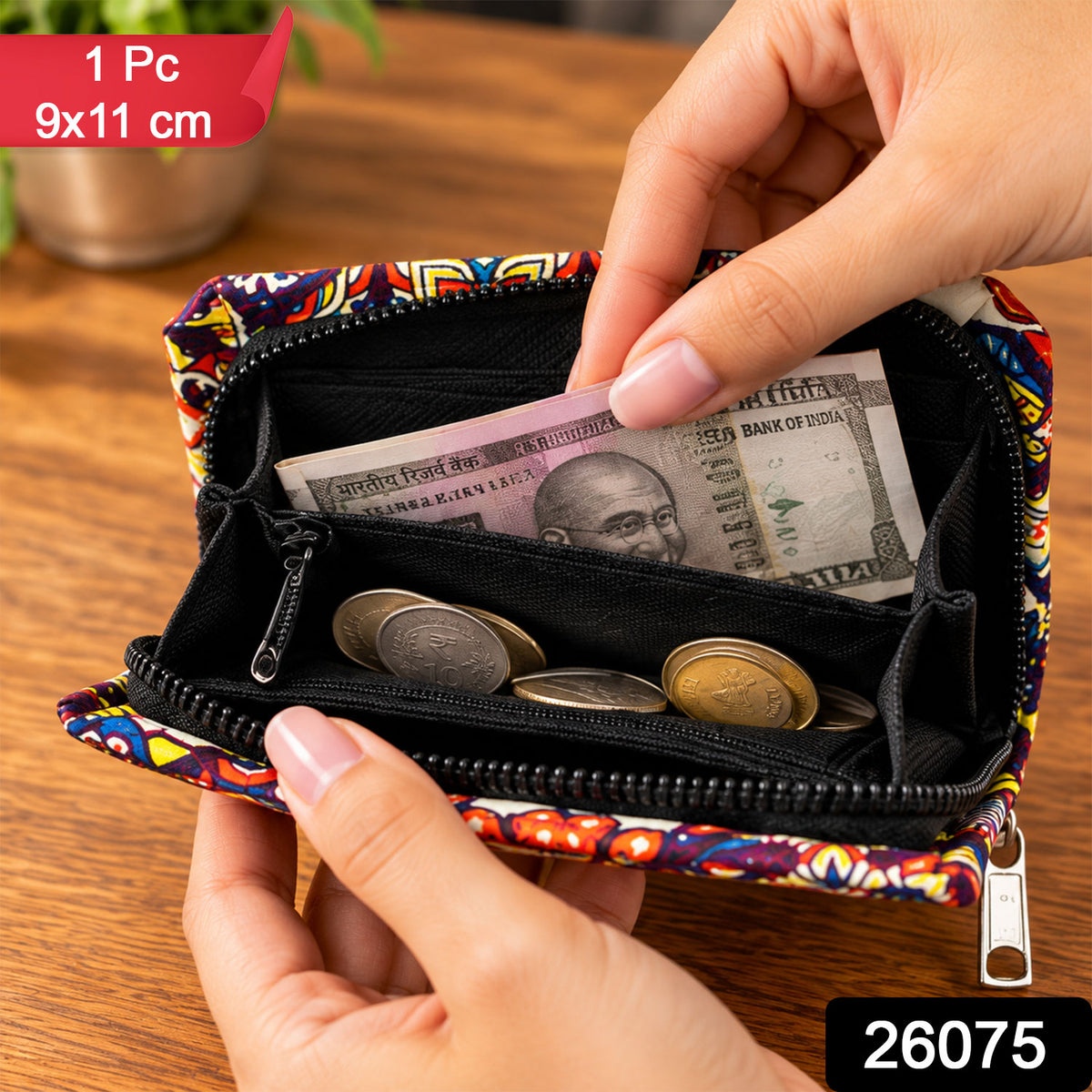 Patola style printed clutch zipper wallet - 1 Pc and 9x11 Cm size