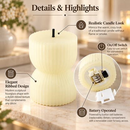 Hourglass ribbed flameless LED candles - product view 06