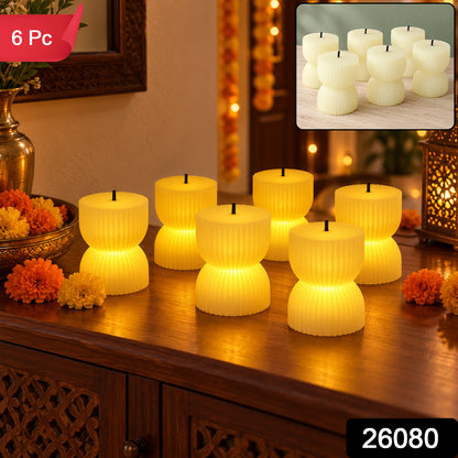 Hourglass ribbed flameless LED candles - 6 Pc set