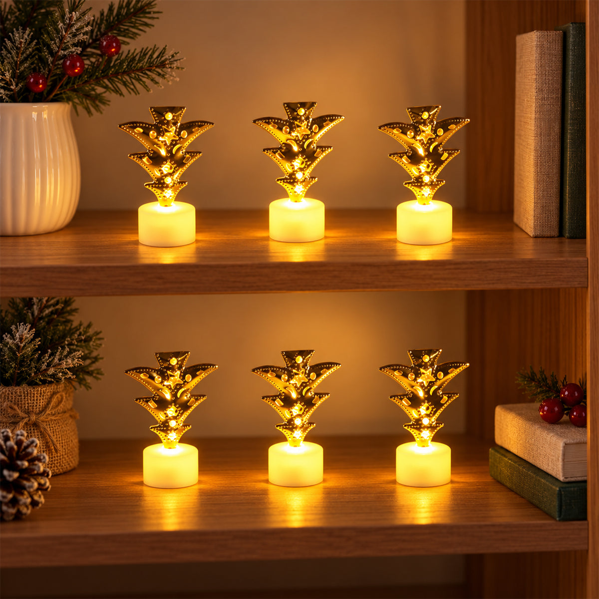 Golden tree flameless LED tealight candles - main product photo