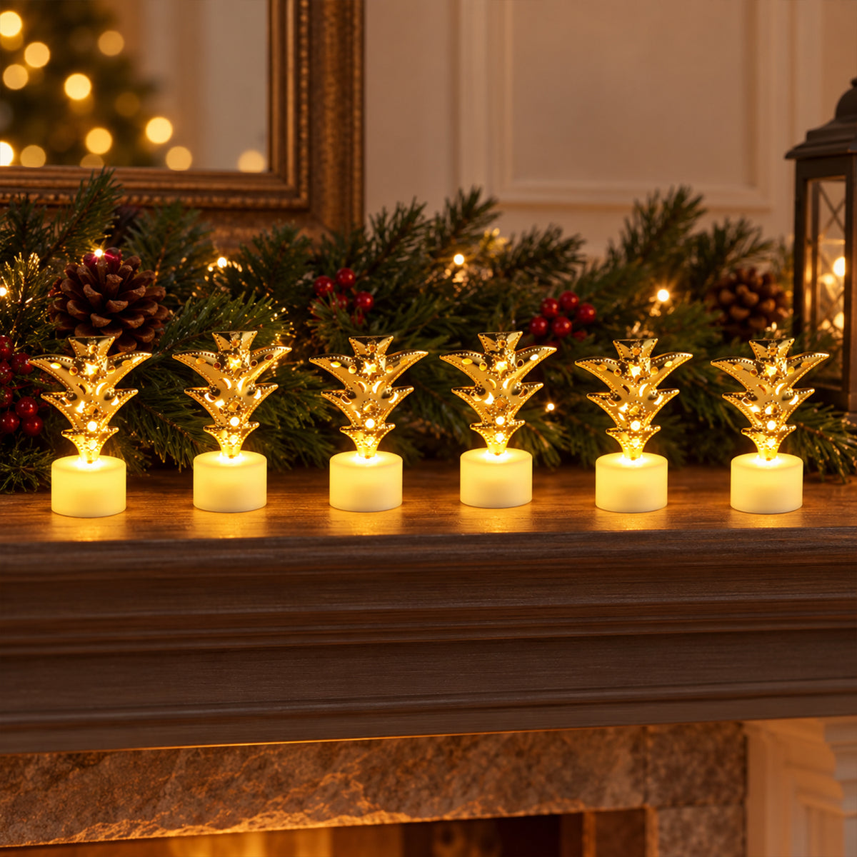 Golden tree flameless LED tealight candles - product view 04