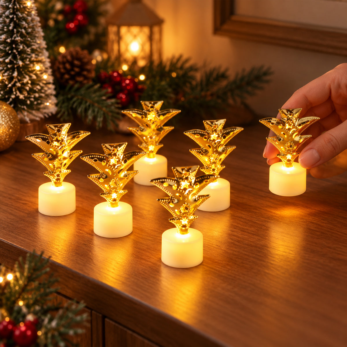 Golden tree flameless LED tealight candles - product view 08