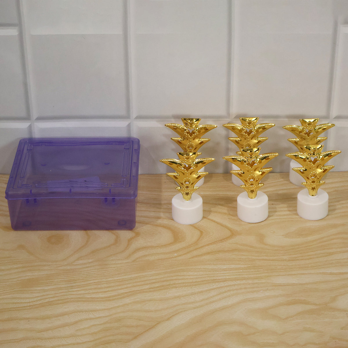 Golden tree flameless LED tealight candles - actual product and plastic box
