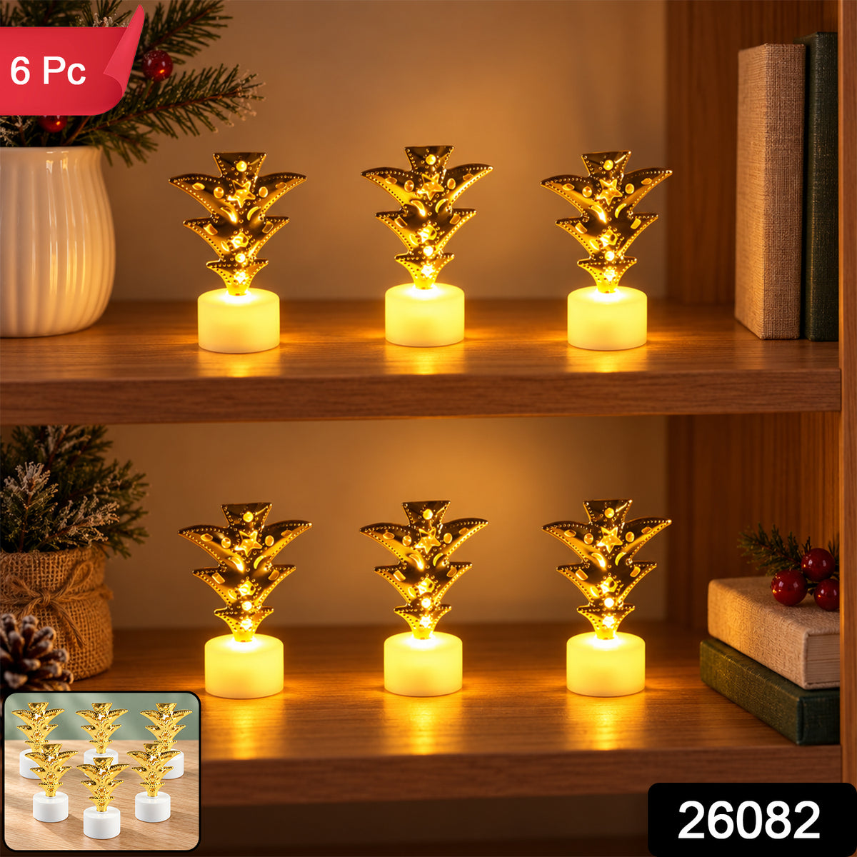Golden tree flameless LED tealight candles - 6 Pc set