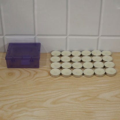 Decorative wax tealight candles - actual product and plastic box