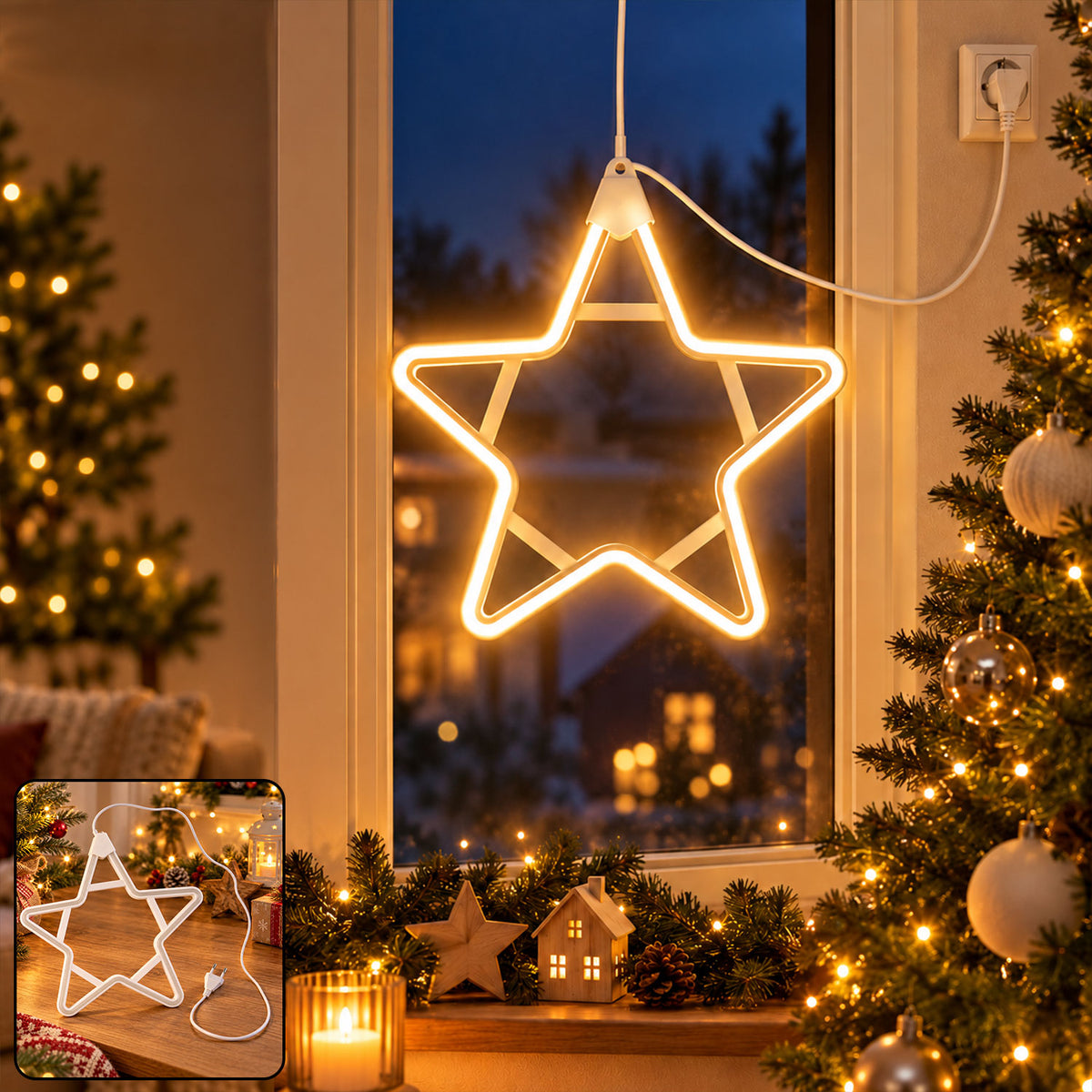 Festive window decor star light