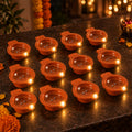 Water Sensor Flameless LED Diyas for Diwali and Pooja Decoration (12 Pc Set)