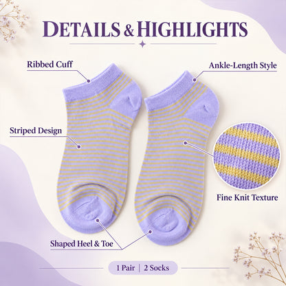 Soft stretchable striped ankle socks view 06