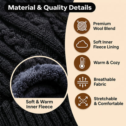 Cable knit winter beanie cap with fleece lining, product view 7