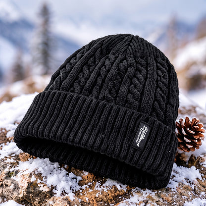 Cable knit winter beanie cap with fleece lining, product view 8