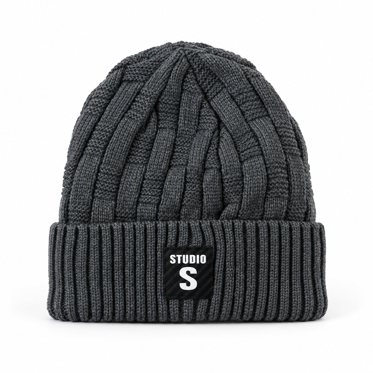 Winter knitted beanie cap with folded cuff view 05