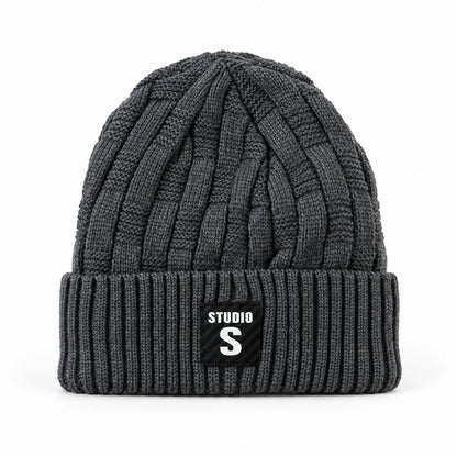 Winter knitted beanie cap with folded cuff view 05