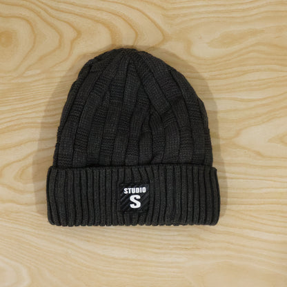 Winter knitted beanie cap with folded cuff actual cap