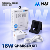 18W USB Wall Charger with USB-A to Type-C Cable and Mobile Stand for Desk
