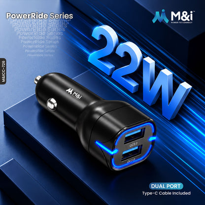 22W dual USB car charger with USB to Type-C cable 3
