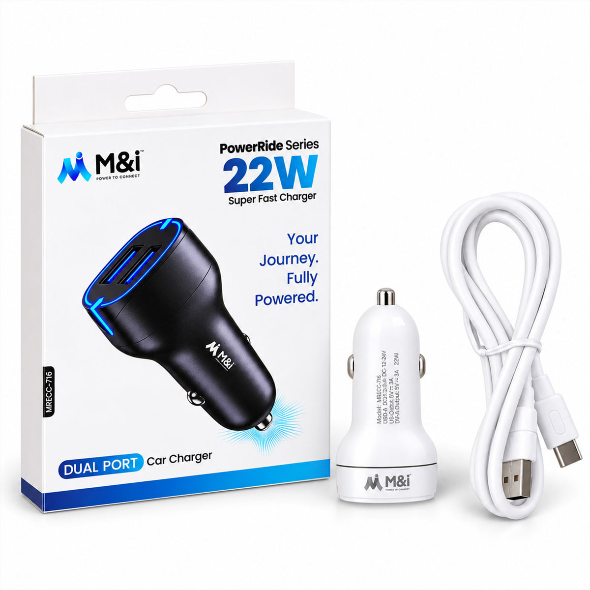 22W dual USB car charger with USB to Type-C cable 5