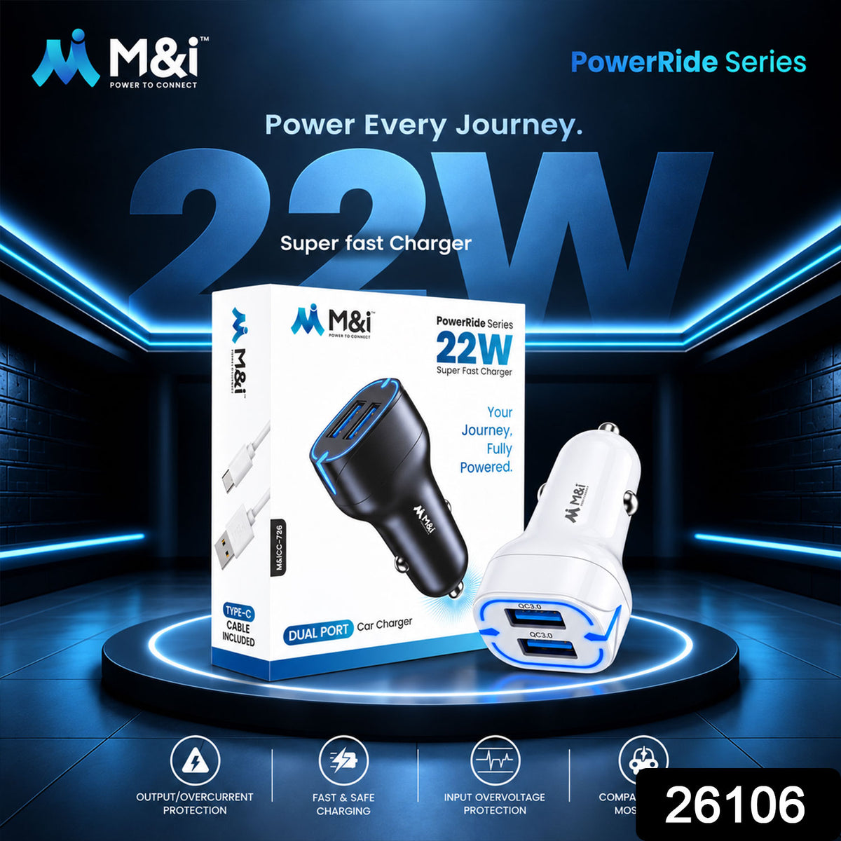 22W dual USB car charger with USB to Type-C cable 2