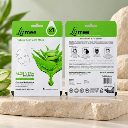 Aloe vera facial sheet mask front and back label