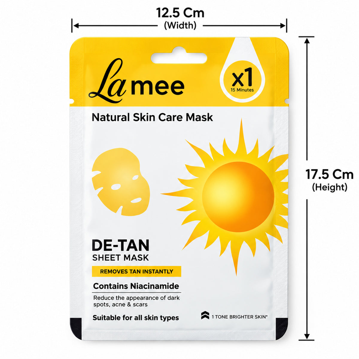 De Tan facial sheet mask sachet dimensions 12.5 x 17.5 Cm