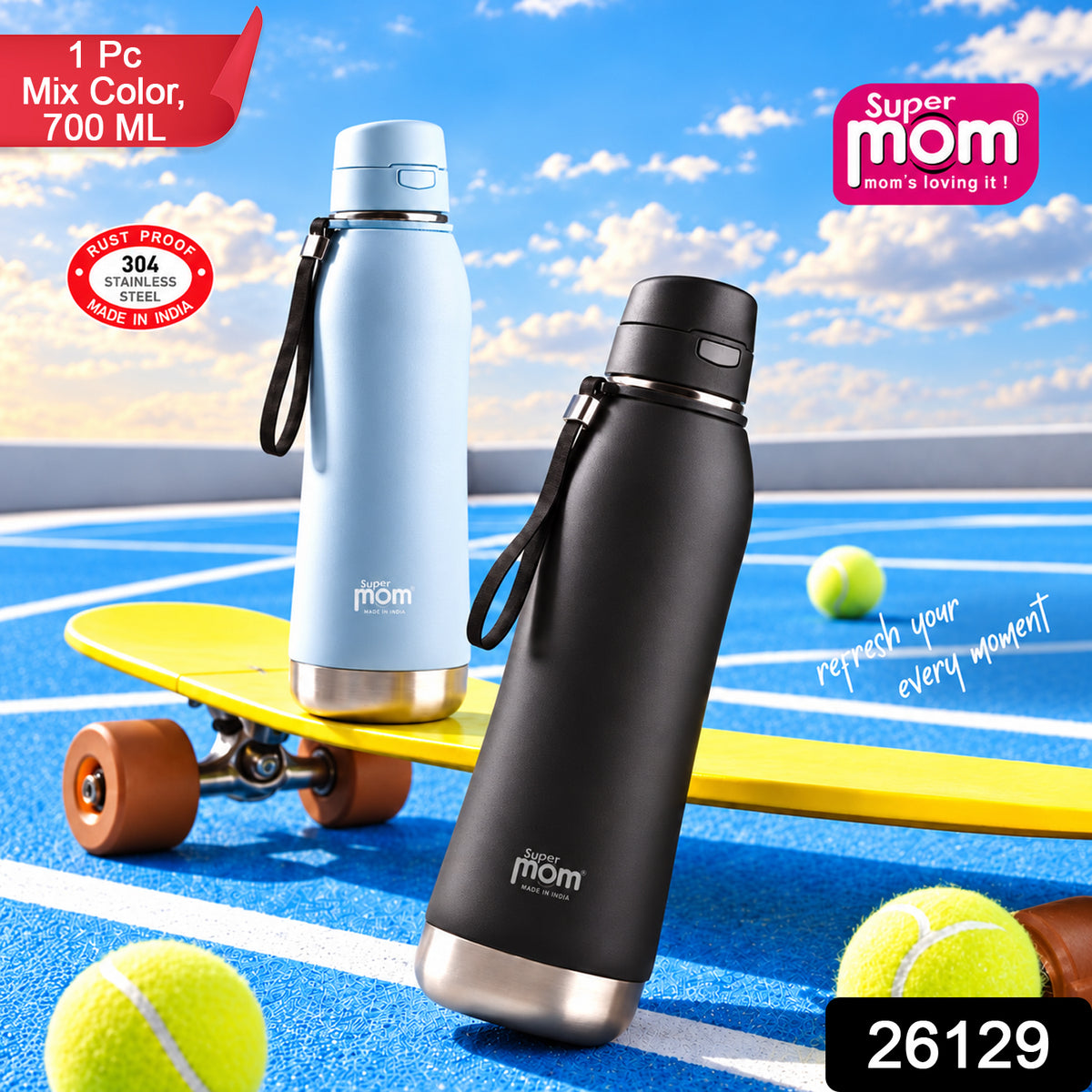 Vacuum insulated steel water bottle 1 Pc 700 ML Mix Color label