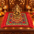 Pooja Aasan Prayer Mat with Traditional Print and Fringe (1 Pc, 46x46 Cm)