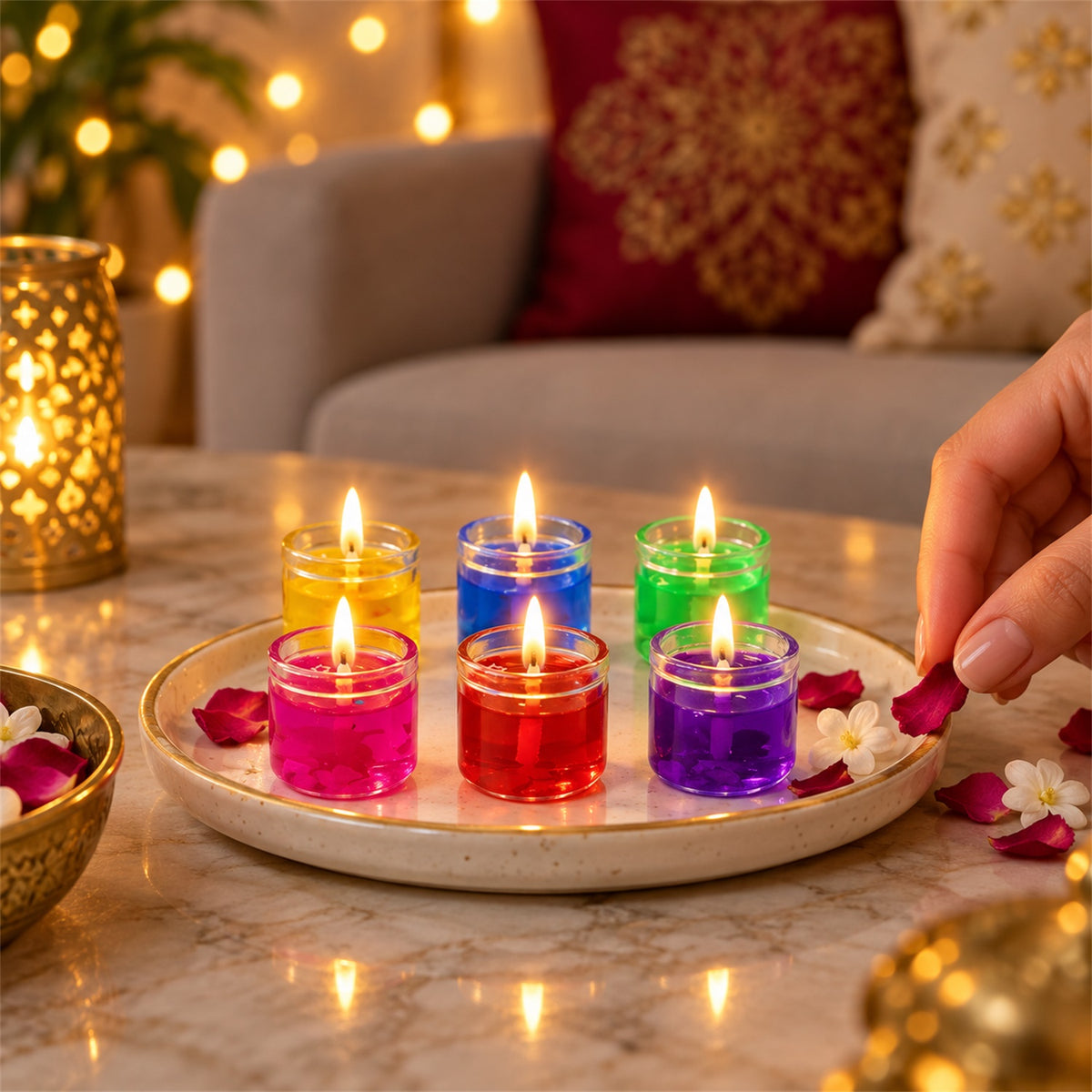 Colourful decorative gel wax candles in glass jars 02