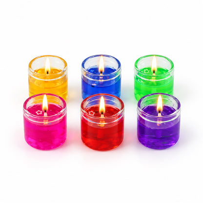 Colourful decorative gel wax candles in glass jars 04