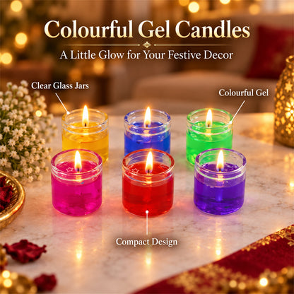 Colourful decorative gel wax candles in glass jars 05
