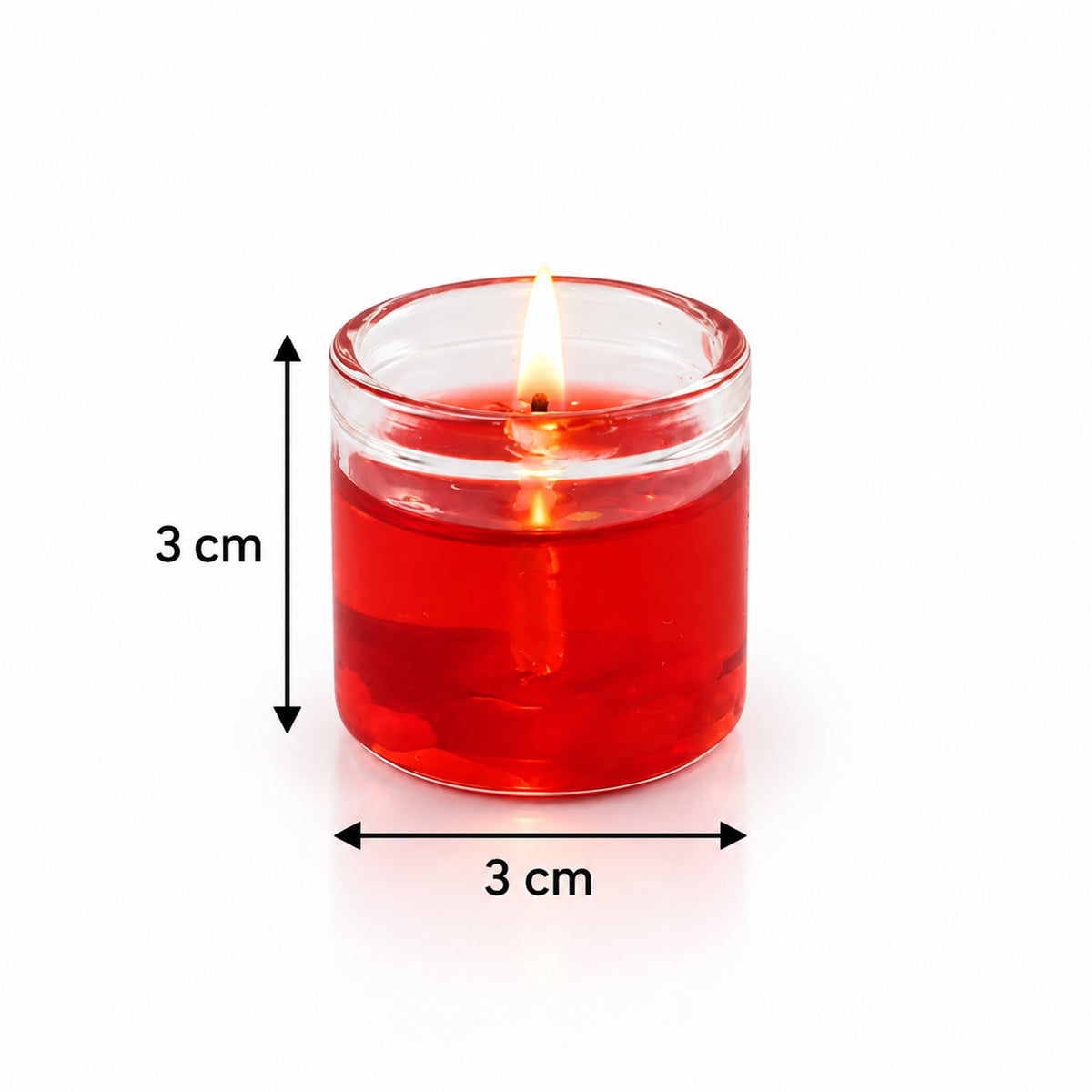 Colourful decorative gel wax candles in glass jars approximate dimensions