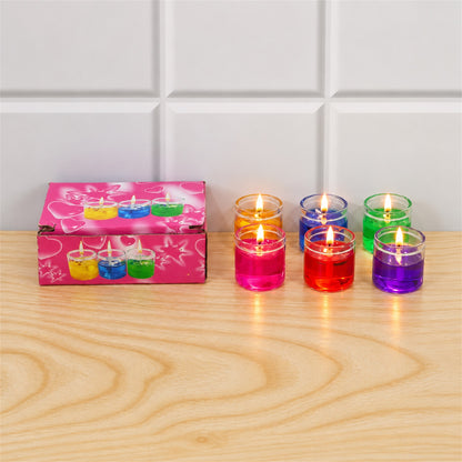 Colourful decorative gel wax candles in glass jars actual product