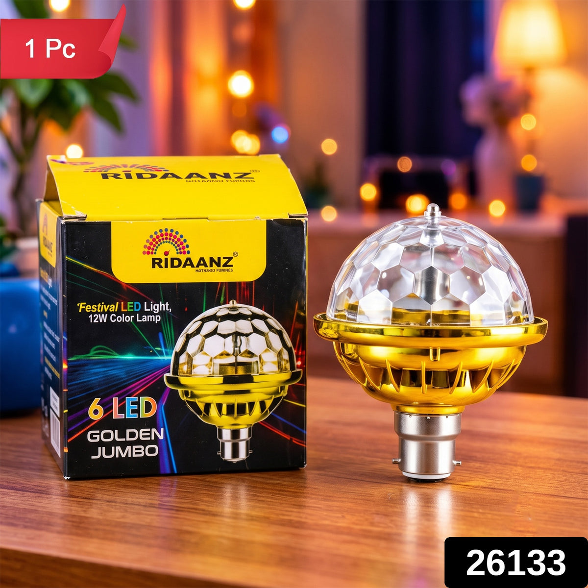 Multicolour LED disco party bulb 1 Pc label