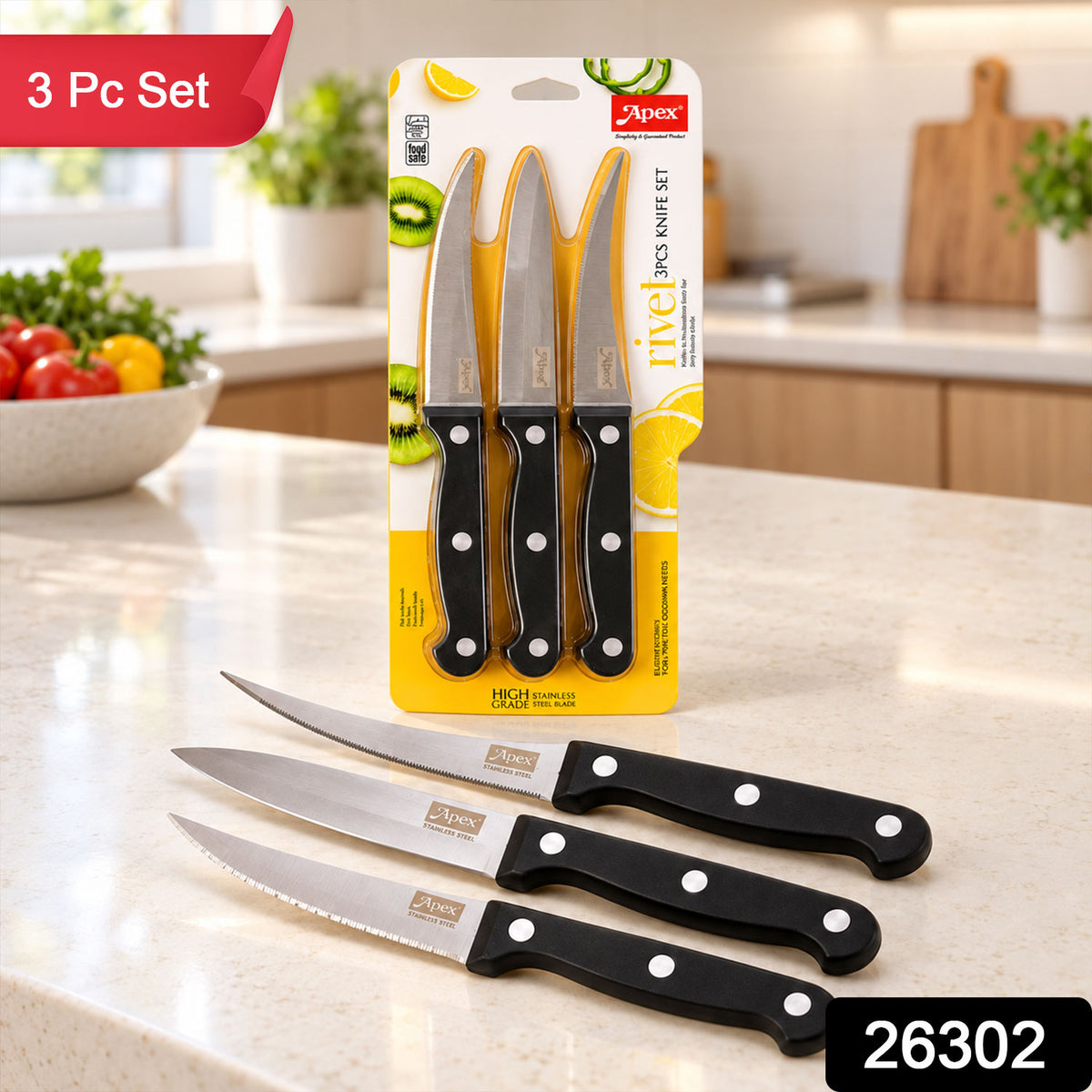 Stainless steel kitchen knife set with riveted handles - SKU photo