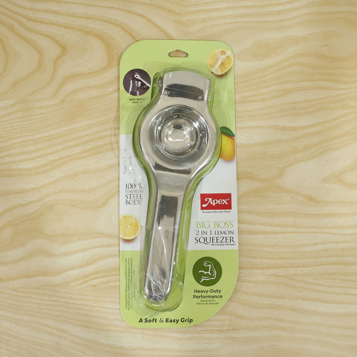 Stainless steel lemon squeezer - actual product and card packing
