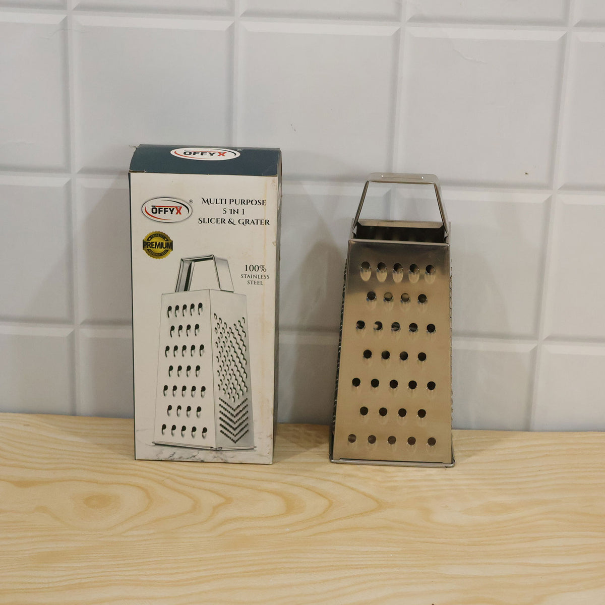 Steel box grater and slicer - actual product and box
