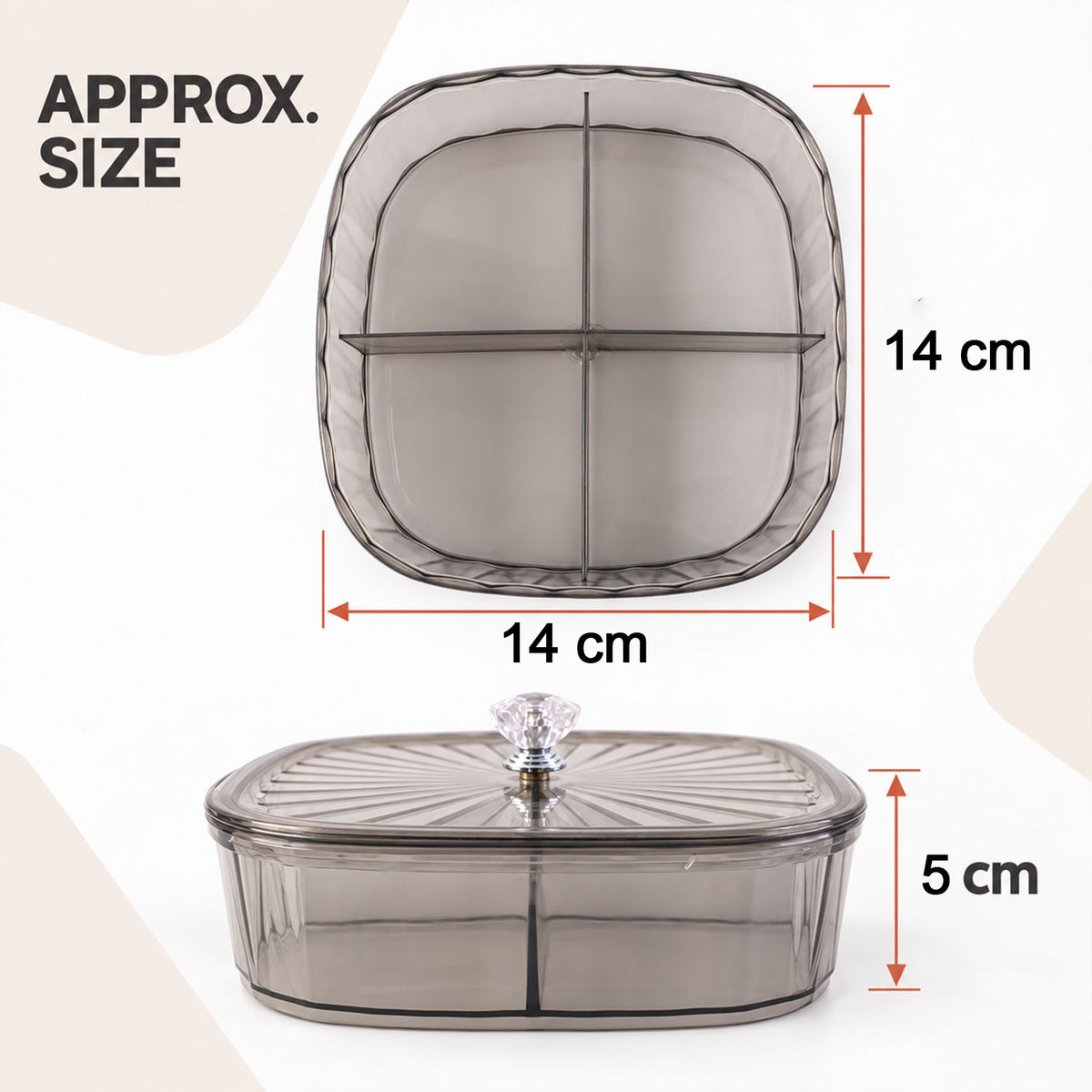 Four compartment dry fruit storage box - dimensions