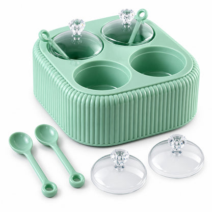 Four jar dining stand with transparent lids and spoons 04