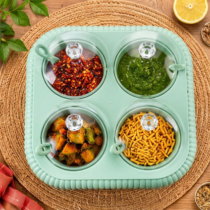 Four jar dining stand with transparent lids and spoons 06