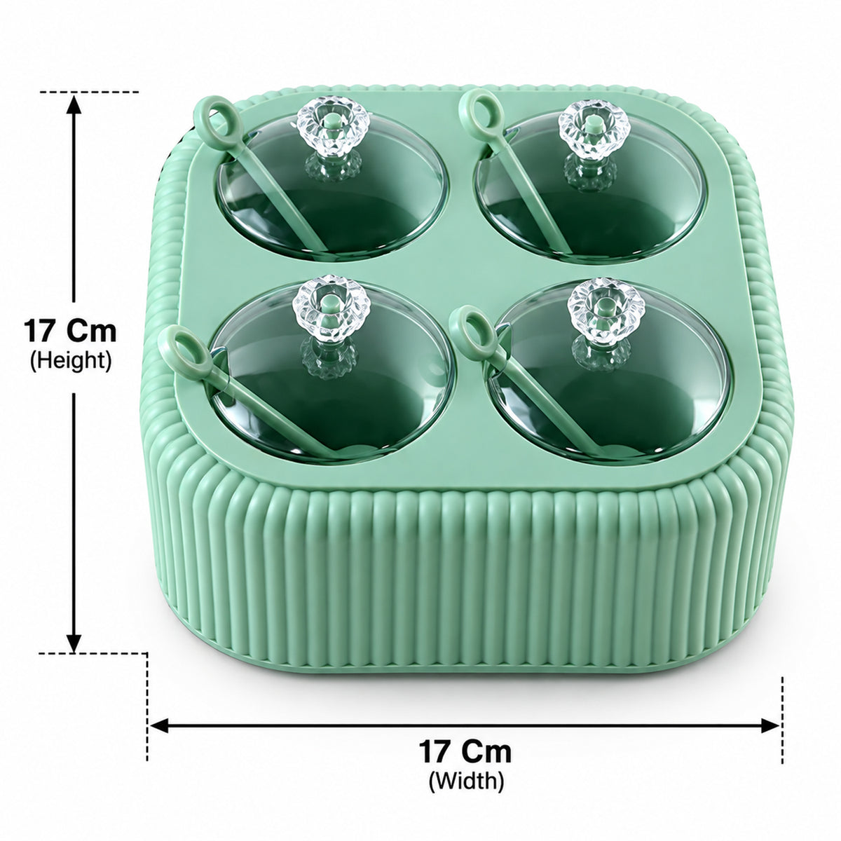 Four jar dining stand with transparent lids and spoons size