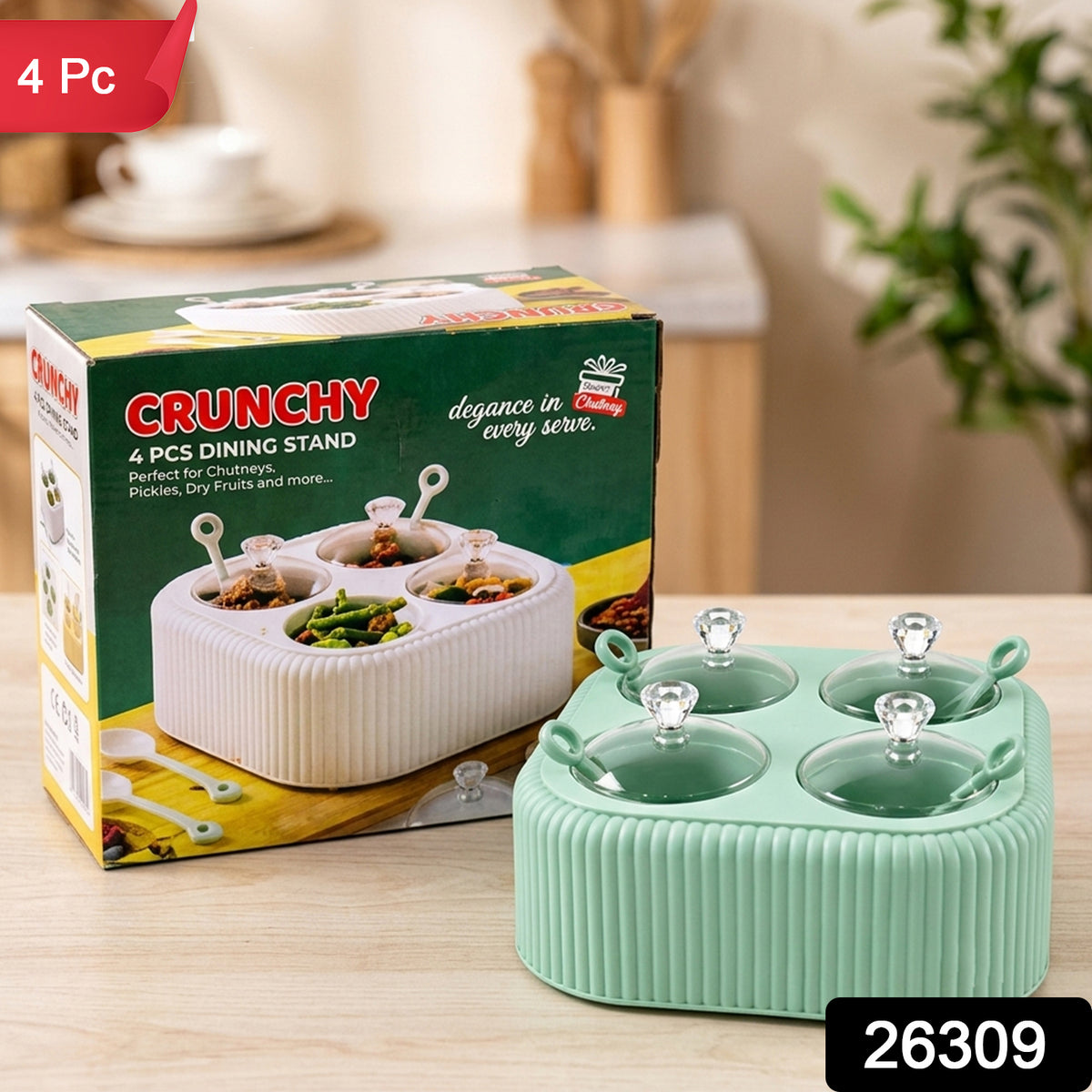 Four jar dining stand with transparent lids and spoons sku