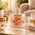 Clear Ribbed Glass Candy Bowl with Lid for Sweets and Table Display (1 Pc)