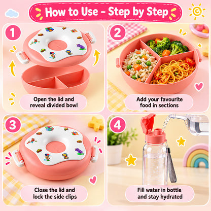 Kids plastic lunch box with water bottle view 06