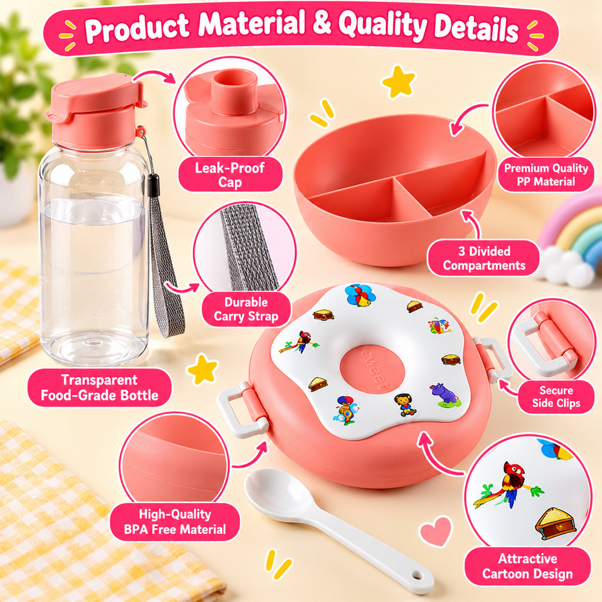 Kids plastic lunch box with water bottle view 07