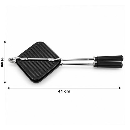 Stovetop non-stick sandwich toaster with long handles, dimensions