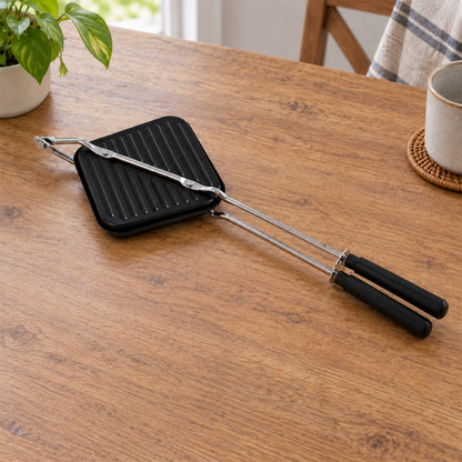 Stovetop non-stick sandwich toaster with long handles, actual product photo