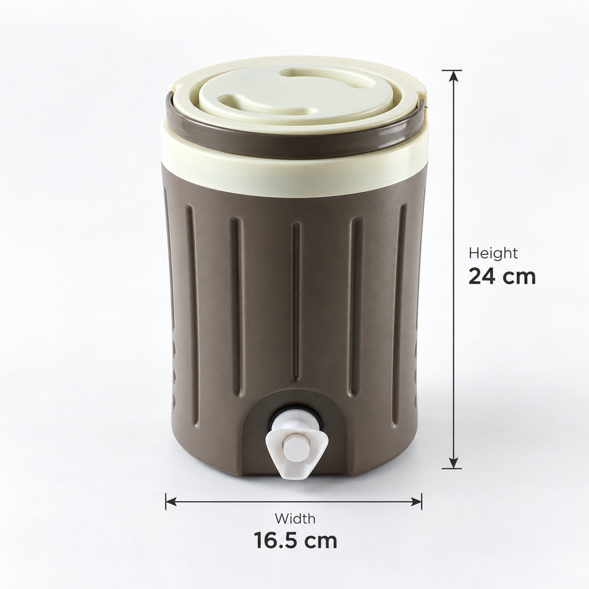 Water jug with dispensing tap and carry handle - dimensions